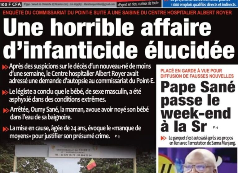Découvrez les Unes des journaux sénégalais du samedi 6 décembre 2025