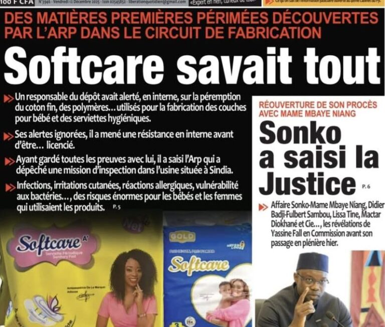 Découvrez les Unes des journaux sénégalais du vendredi 12 décembre 2025