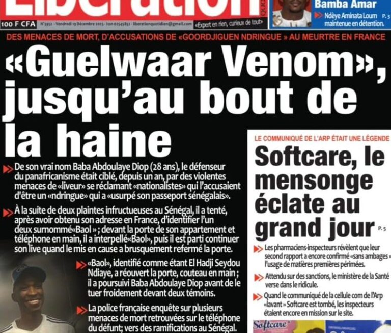 Découvrez les Unes des journaux sénégalais du vendredi 19 décembre 2025