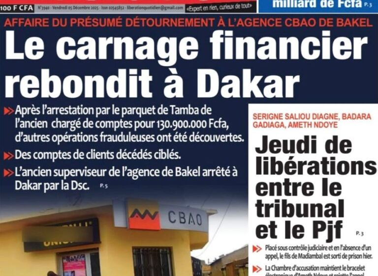Découvrez les Unes des journaux sénégalais du vendredi 5 décembre 2025