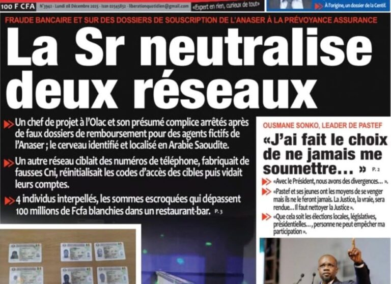 Découvrez les Unes des journaux sénégalais du lundi 8 décembre 2025