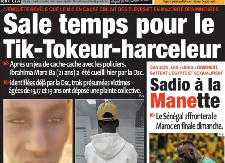Découvrez les Unes des journaux sénégalais du jeudi 15 janvier 2026