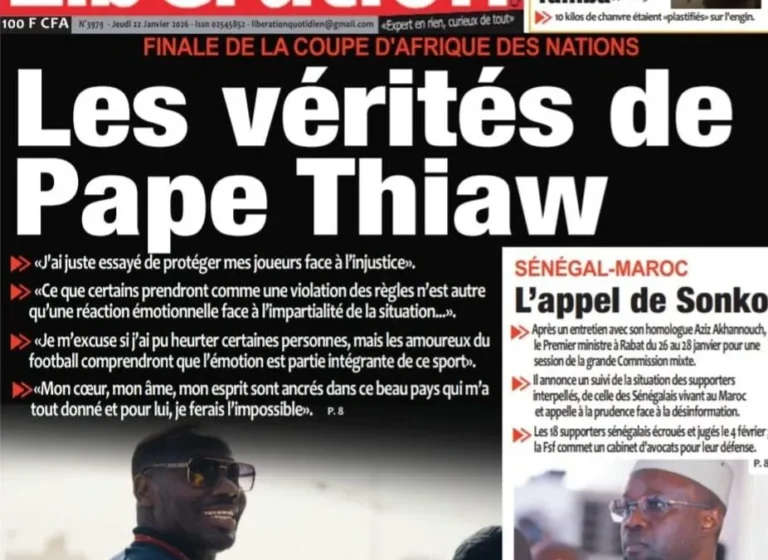 Découvrez les Unes des journaux sénégalais du jeudi 22 janvier 2026