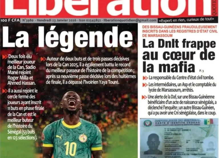 Découvrez les Unes des journaux sénégalais du vendredi 23 janvier 2026