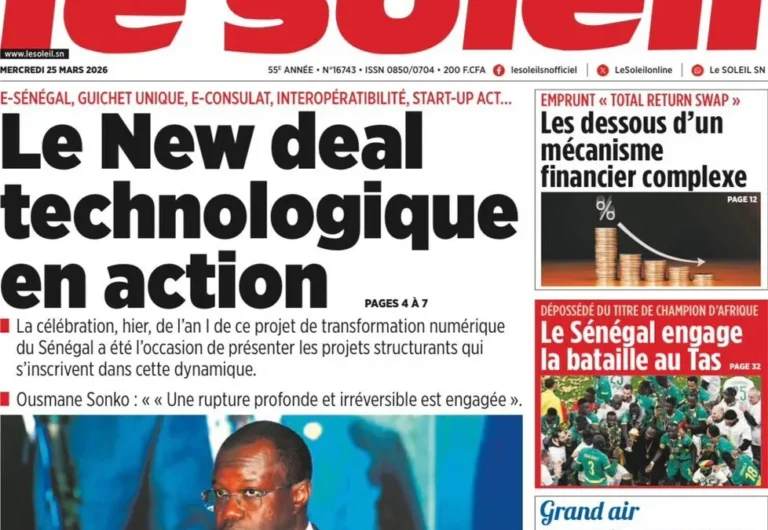 Découvrez les Unes des journaux sénégalais du mercredi 25 mars 2026