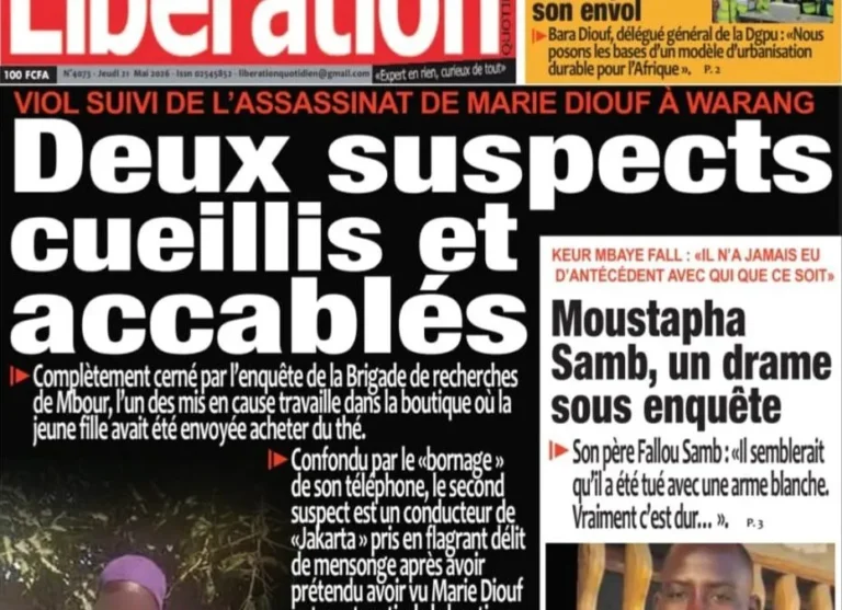 Découvrez les Unes des journaux sénégalais du jeudi 21 mai 2026