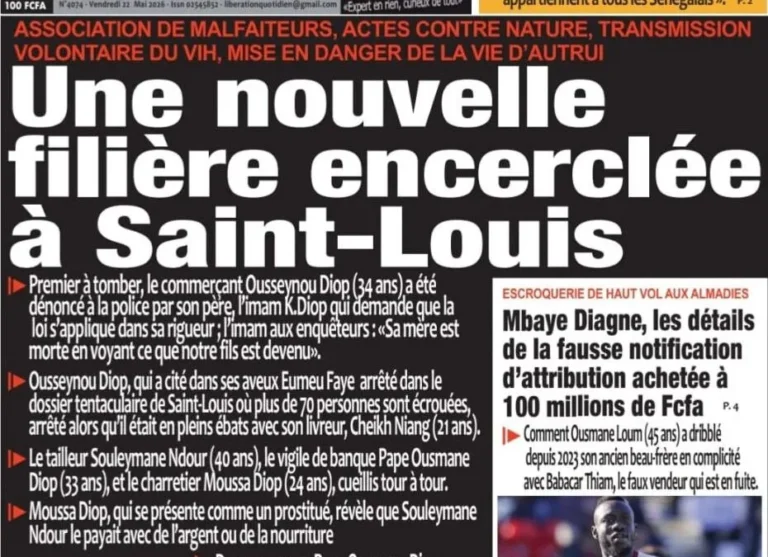 Découvrez les Unes des journaux sénégalais du vendredi 22 mai 2026