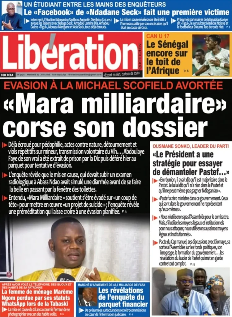 Découvrez les Unes des journaux sénégalais du mercredi 03 juin 2026